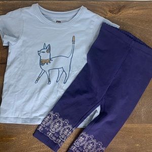 Tea Collection Light Blue Cattitude Metallic Tee & Blue Leggings Set Sz 4